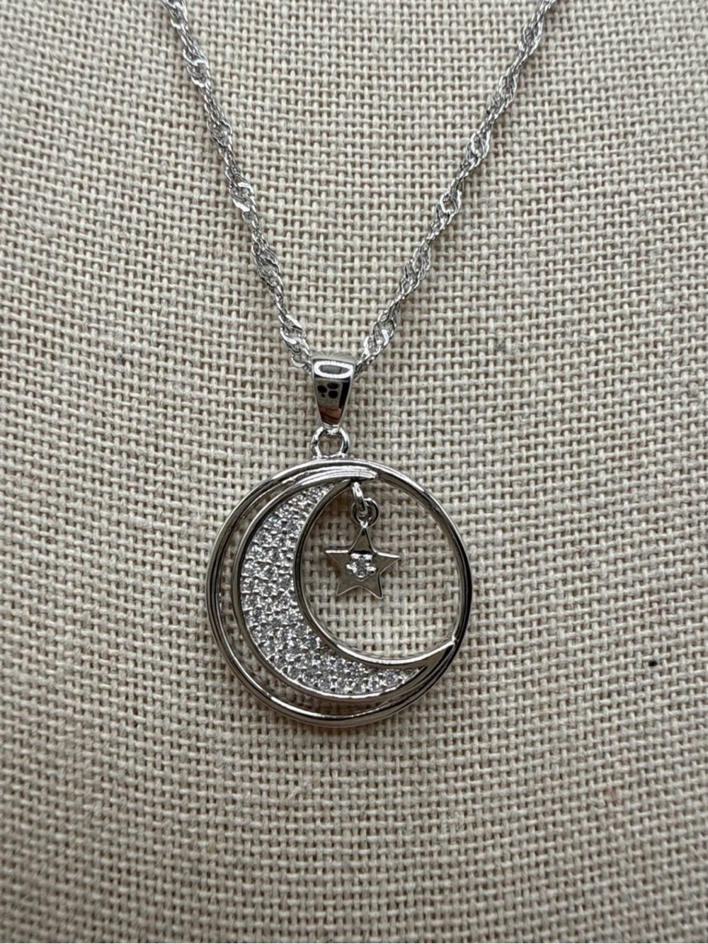 Bella Luce YGI Sterling Silver Celestial Moon & Dangling Star CZ Necklace